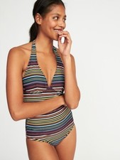 Old Navy Halter Underwire Swimsuit Size M- Multicolor Stripe- NWT