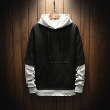 Men Hooded Pullover Hoodie Sweatshirt Jumper Casual Top Jumper Patchwork Classic