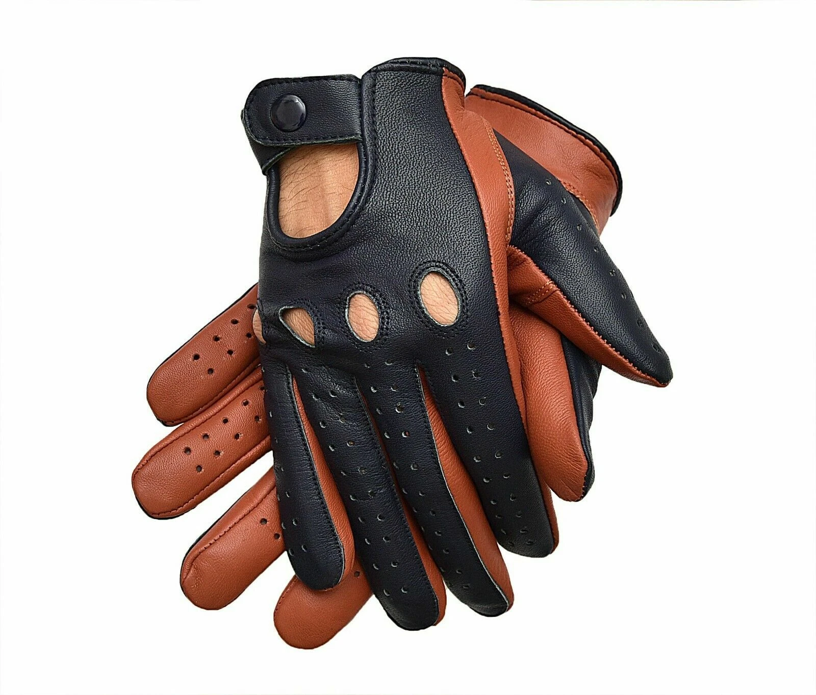Two-Tone Sheepskin Gloves Real Soft Leather Men (Black & Brown)
