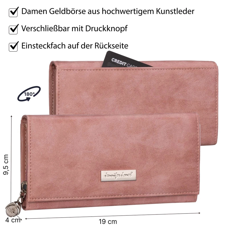 JENNIFER JONES Damen Geldbörse Geldbeutel Brieftasche Portmonee XXL Rose - Bild 3 von 4