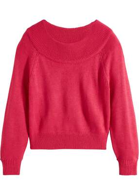 Carmen-Pullover Gr. 36/38 Dunkelpink Damen Langarm Strickpullover Sweater Neu