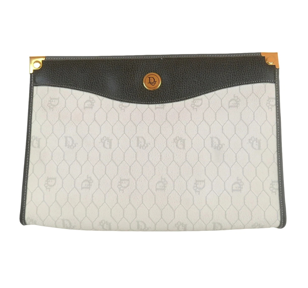 Sac pochette authentique Christian Dior fabriqué en France nid d'abeille blanc PVC x cuir