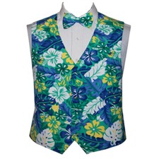 Men's Blue Green and Yellow Island Fun Vest and Bow Tie