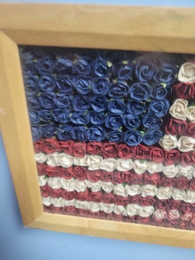 Caja de sombras con bandera americana de seda floral enmarcada conmemorativa con arte de pared efecto 3D 9" Foto 2 de 4