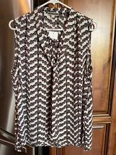 Pleione Women’s Semi Sheer Sleeveless Blouse Button Up Tie Size XL - FREE SHIP