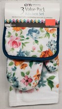 3 pc Printed Kitchen Set: 1 POT HOLDER, 1 TOWEL 1 OVEN MITT, FLOWERS, AM