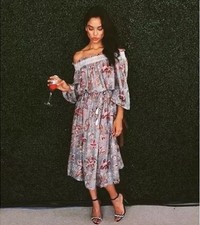 Zimmermann Pavilion Smock Midi Dress Size 1 AU 10 /US 6 Off Shoulder Floral Belt