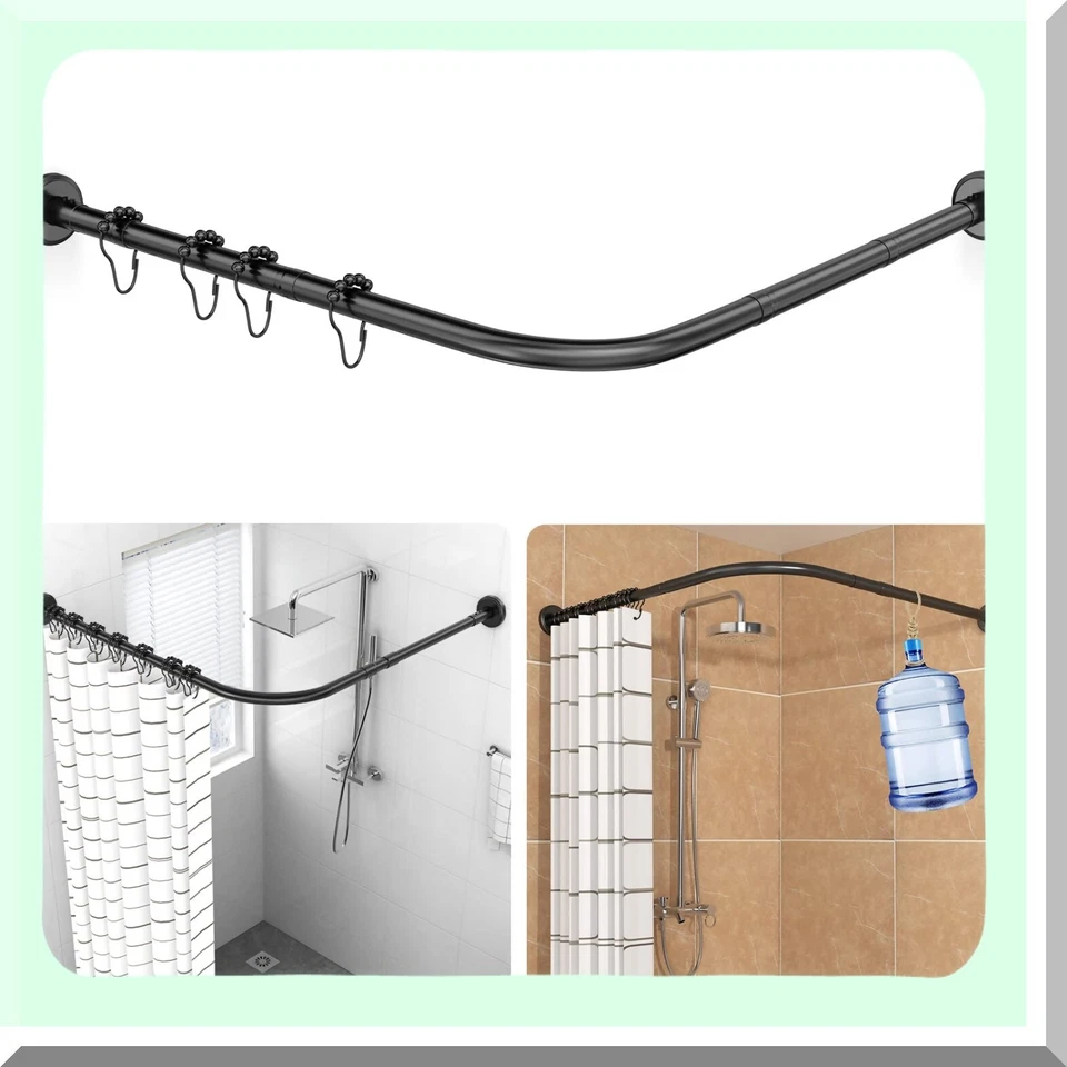 Corner Shower Curtain Rod 27.6"-39.4" x 43.3"-66.9" Black - Image 2 of 4