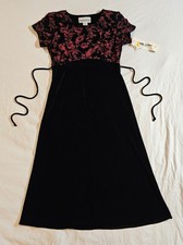 VTG NEW WITH TAGS Another Thyme Dress Black Velvet Red Glitter Floral Maxi SZ 8P