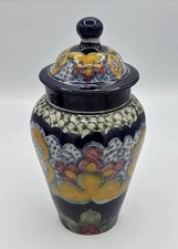 "Frasco de jengibre Talavera con tapa pintado a mano flores coloridas cerámica mexicana 8,5"""