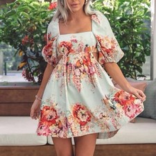 Zimmermann Mae Mini Dress Size 1 / 10 AU / 6 US Cut Out Floral Linen Tie Back