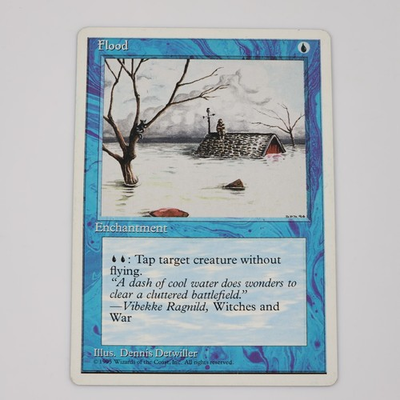 #ad MTG Flood Fourth Edition Magic The Gathering Common Blue Enchantment Vtg Card $1.31