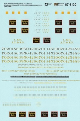 Microscale HO Burlington Route CB&Q C&S FW&D ATSF Steam Engine Locomotive Decals