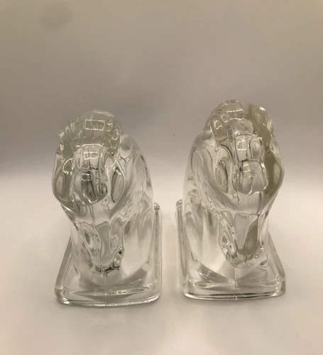 Vintage Pair Federal Glass Clear Glass Horsehead Bookends