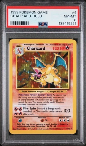 1999 POKEMON BASE SET UNLIMITED #4 CHARIZARD-HOLO PSA 8