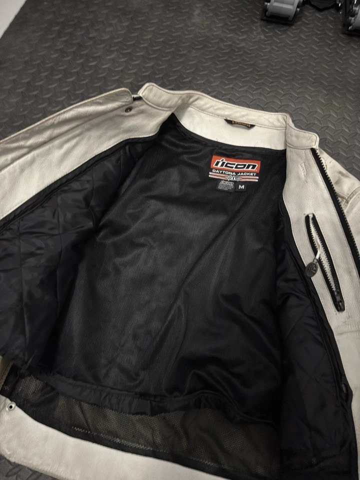 Chaqueta de cuero para motocicleta Icon forro extraíble cremallera completa mediana Foto 4 de 4