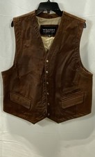 Vintage Y2K Wilsons Men's Brown Leather Biker Vest Snap Front Size XL