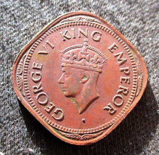 OLD 2 ANNAS 1944 COIN OF BRITISH INDIA KING GEORGE VI WORLD WAR II