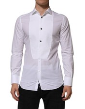 Dolce & Gabbana White Bib Cotton Poplin GOLD Men Formal Men's Shirt