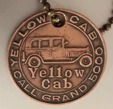 Vtg Charge Coin Key Fob Tag: YELLOW CABS; Kansas City MO; Great Taxi Image