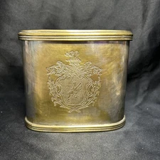 Vtg Heavy Silver Plated Oval Tea Caddy/Canister w/Lid-Engraved Lion Coat of Arms