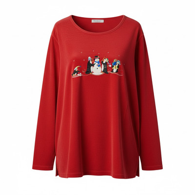 White Stag Women Holiday Top Red Long Sleeve Beaded Applique Felt 16W