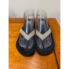 Yellow Box Cliff Black Rhinestone Platform Wedge Flip Flops Sandals Womens 6.5