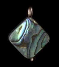 14K 1.51 Gram Solid Rose Gold 14mm Square Rainbow Abalone Shell Pendant #qv