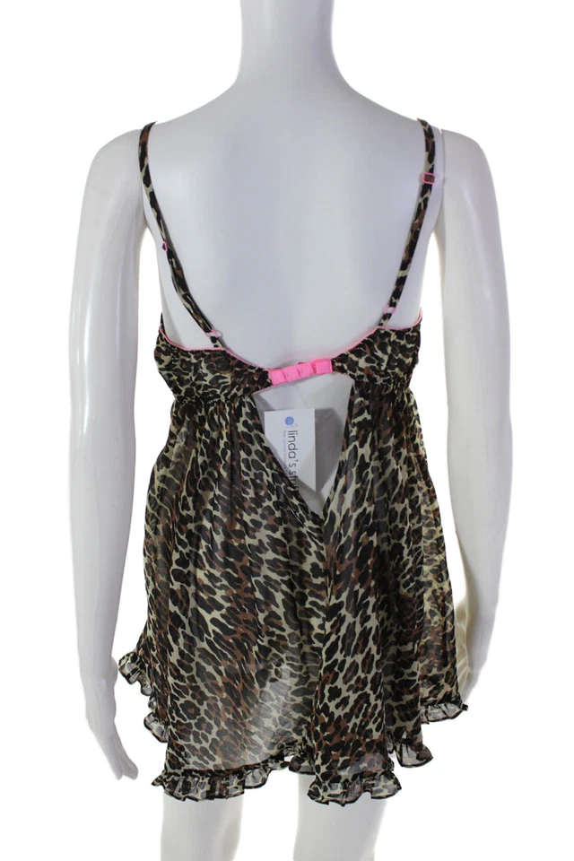 Blusa para dormir Betsey Johnson para mujer con estampado de animales gancho y lazo cuello en V marrón talla S Foto 3 de 4