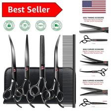 6-IN-1 Professional Dog Grooming Scissors Kit in Black - 7 Tools Included