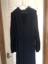 Marks & Spencer navy blue Boho Tired Maxi shirt Dress Size 14 m&s chiffon shirrd