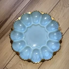 Vintage Anchor Hocking Fire King Delphine Turquoise Blue Egg Plate