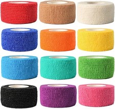  12-Pack 1  x 5 Yards  Self Adhesive Bandage Wrap, Kuvvfe Athletic Elastic