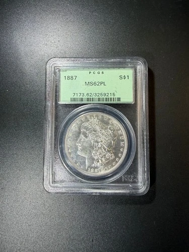 1887 Morgan Dollar MS 62PL OGH Old Green Holder Collectible Proof Like Type Coin