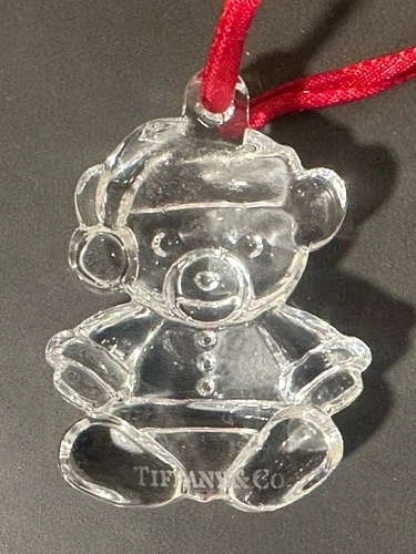 Tiffany & Co. Glass Christmas Ornament Holiday Teddy Bear Crystal Vintage in Box