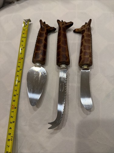Vintage Giraffe Handle Cheese Knife Set 3pc Stainless Steel Sheffield England  - Afbeelding 5 van 5