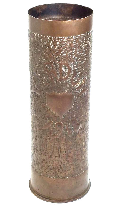 Vintage 1918 Trench Art Artillery Shell Case VERDUN-1918