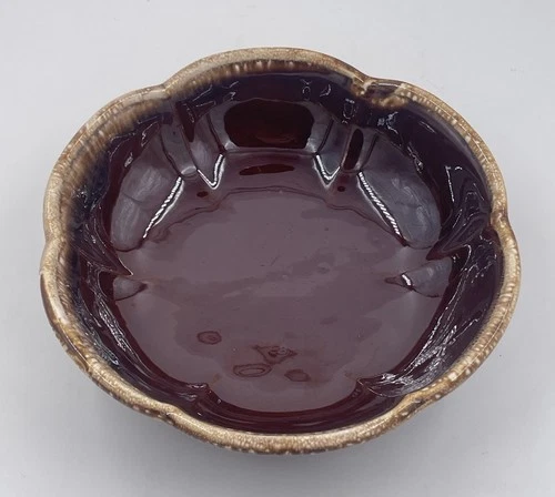McCoy Pottery Stoneware Scalloped Bowl 8" Brown Drip Glaze 7528 USA