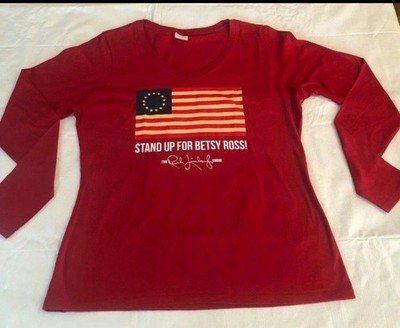 Rush Limbaugh Stand Up For Betsy Ross Womens Medium Long Sleeve V-Neck Shirt Red