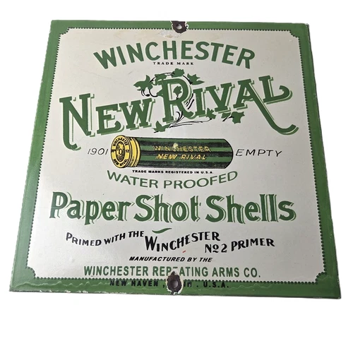 Vintage Winchester Porcelain Sign - Shot Gun Shells New Rival Advertise Gas Sign