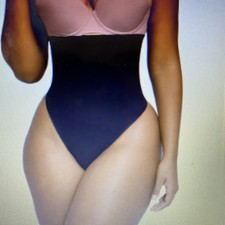 SHAPELLX Shapewear Tummy Control Seamless High Waisted Thong Panty Med/Lrg Black