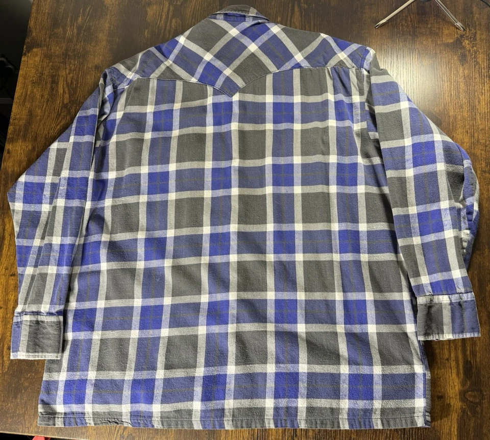 Xadrez preto índigo vintage Outlaw Western Wear masculino L/S botão para cima pérola encaixe XL/2XL - Imagem 3 de 4