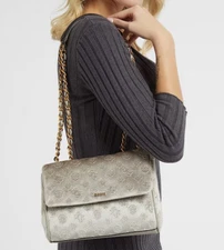 Guess Inia Velvet Convertible Crossbody Shoulder Bag in Ivory. Brand new season