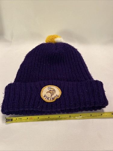 Vintage 70's MINNESOTA VIKINGS Sewn Logo Purple Yellow Knit Hat Cap Beanie W Pom - Picture 7 of 8