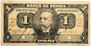 Brazil Um Mil Reis Jan. 8, 1923 Stamp 1A-Series 434A hand signed Banknote 