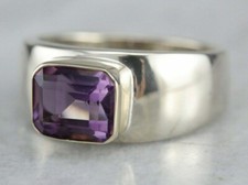 Natural Emerald Cut Amethyst Gemstone with 925 Sterling Silver Ring For Men's 4