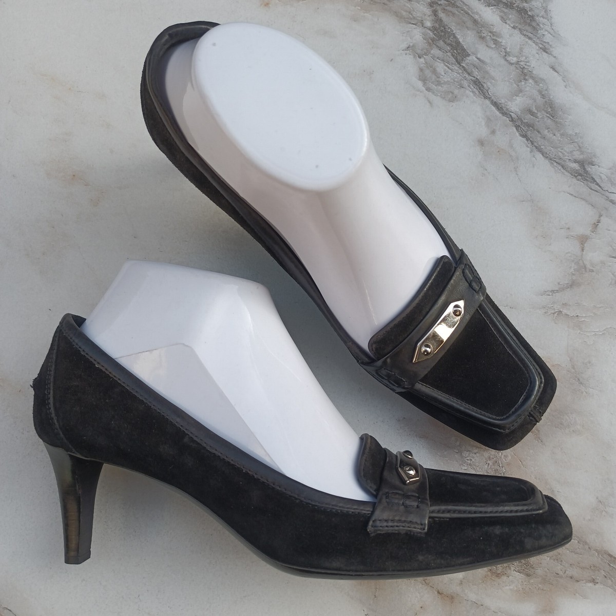 BALENCIAGA Square Toe Slip On Suede Pumps Size Black