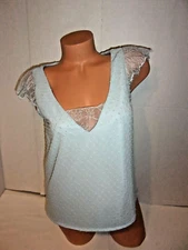 Shein blue swiss dot lace cap sleeves lined top small 