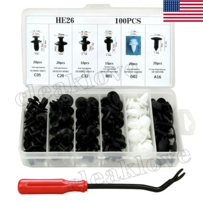 100x Auto Clips Car Truck Push Retainers Pin Rivet Trim Clip Panel Fasteners Kit