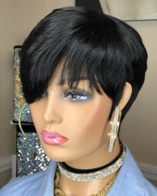 Brazilian Black Short Human Hair Wig Pixie Cut Glueless Natural No lace Wig Soft